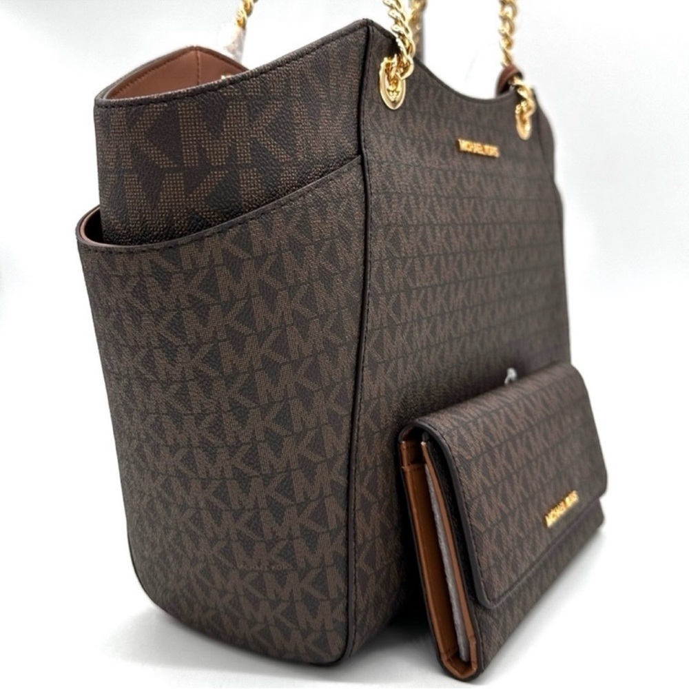 Michael Kors Large Jet Set Travel Chain Shoulder Bag & Trifold Wallet Brown - Picture 4 of 14